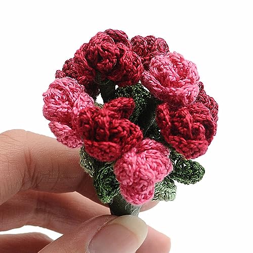 Small Red & Pink Rose Bouquet Plush Toy Handmade Amigurumi Crochet Animal VAC