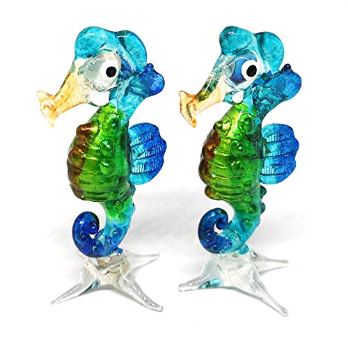 Collectible Coastal Blown Glass Figurine Seahorse Aquarium Home Decor Marine Life Spirit Animal Totem Set of 2