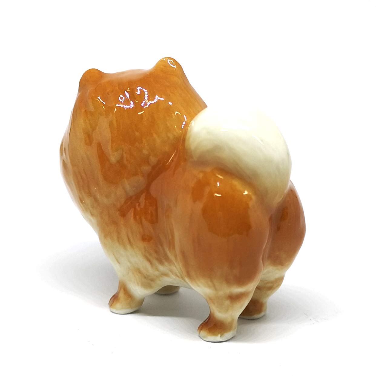 Ceramic Miniatures Figurine Pomeranian Dogs Statue Standing Brown Pets Lovers Collectible
