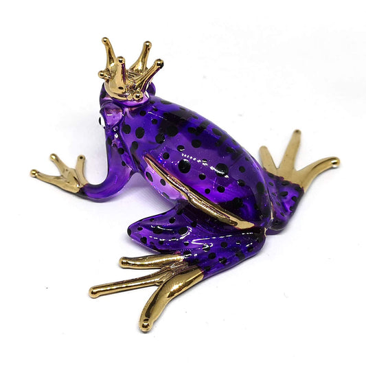 Prince Frog Glass Figurines Collectibles Purple Hand Blown Painted Art Animals Miniature Garden Decor Statue Animal