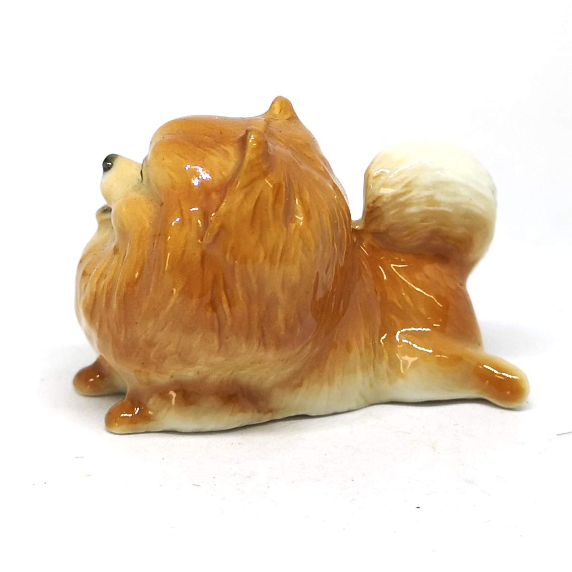 Ceramic Miniatures Figurine Pomeranian Dogs Statue Standing Brown Pets Lovers Collectible Set of 2
