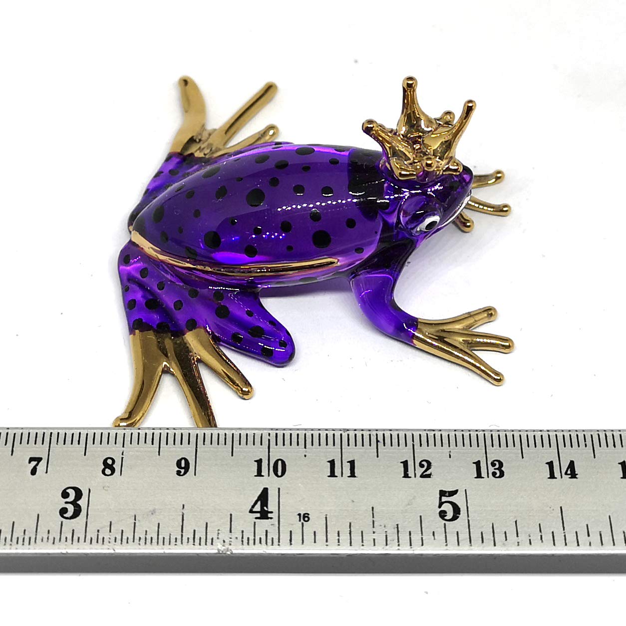 Prince Frog Glass Figurines Collectibles Purple Hand Blown Painted Art Animals Miniature Garden Decor Statue Animal