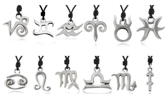 Astrology Necklace Pewter Silver Zodiac Horoscope Symbol Pendant Jewelry