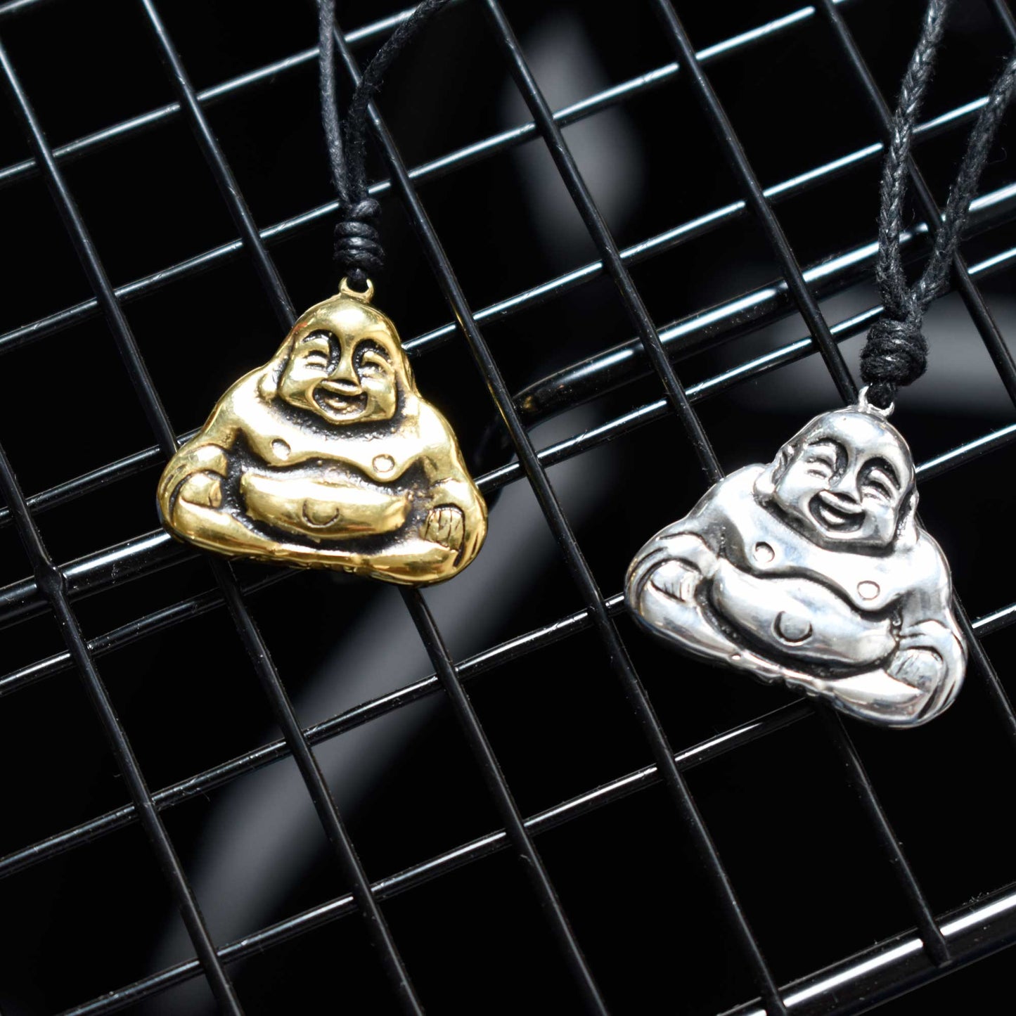 Laughing Zen Buddha Lucky 92.5 Sterling Silver Brass Charm Necklace Pendant