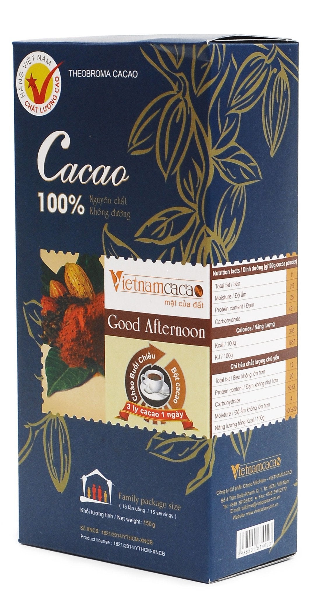 VietnamCacao Theobroma Cocoa 100% Pure Cocoa And Free Sugar 150 Gram Vietnam Chocolate