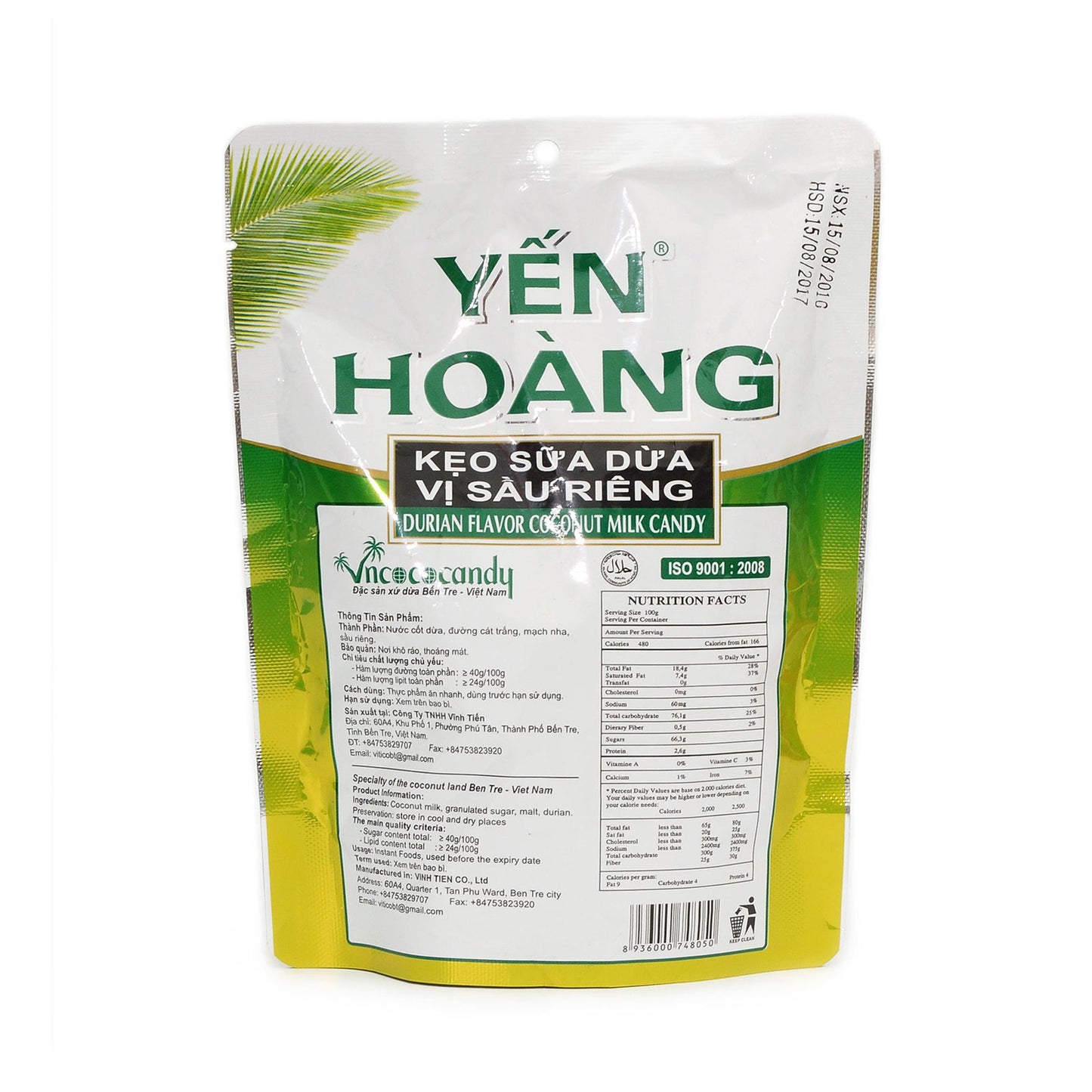 Yen Hoang Coconut Milk Candy Durian, Coffee Made in Vietnam 3 Flavors 32 pieces