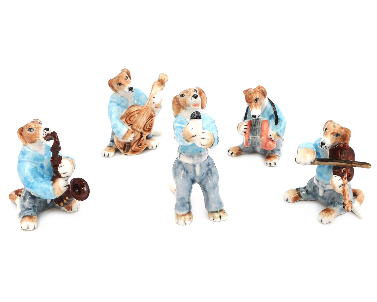 Greyhound Dog Music Band Handmade Ceramic Figurine Miniature Home Décor