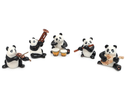 Panda Music Band Handmade Ceramic Figurine Miniature Decor/Animal Collection