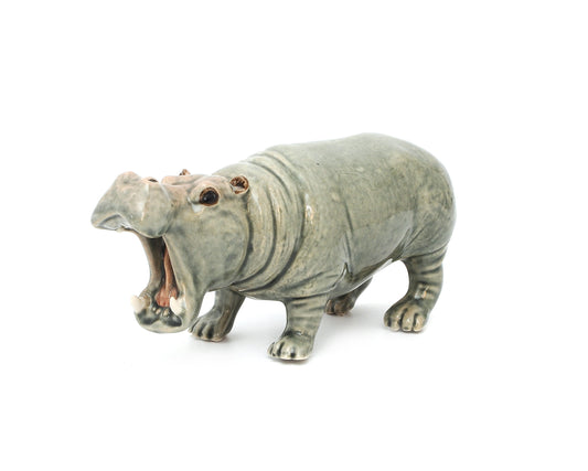 Handmade Miniatures Ceramic Hippopotamus Figurine Animals Décor