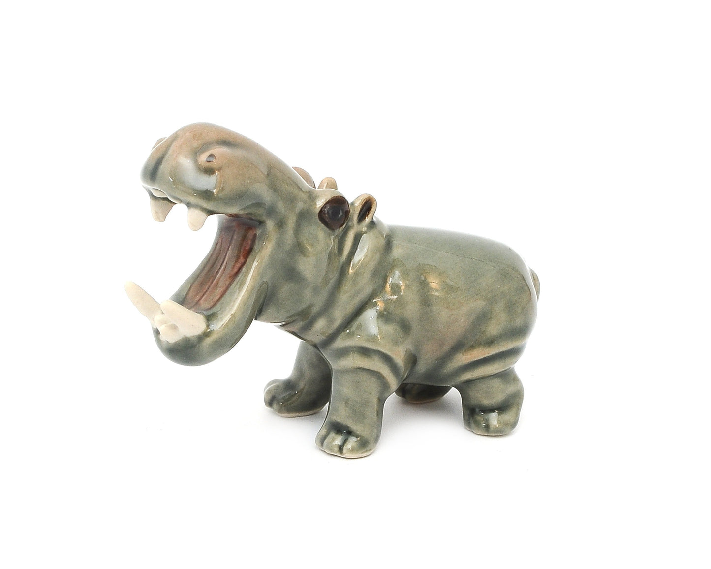 Handmade Miniatures Ceramic Hippopotamus Figurine Animals Décor