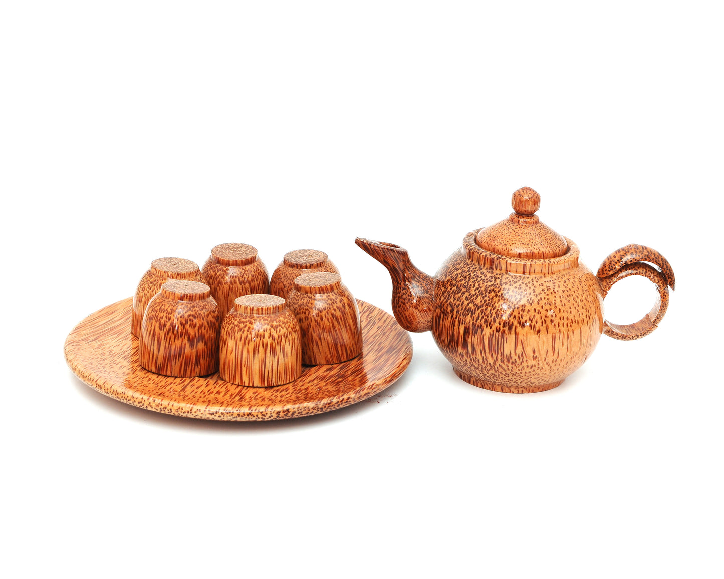 Vietnamese Handcraft Natural Coconut Wood Teapot & Cups Set
