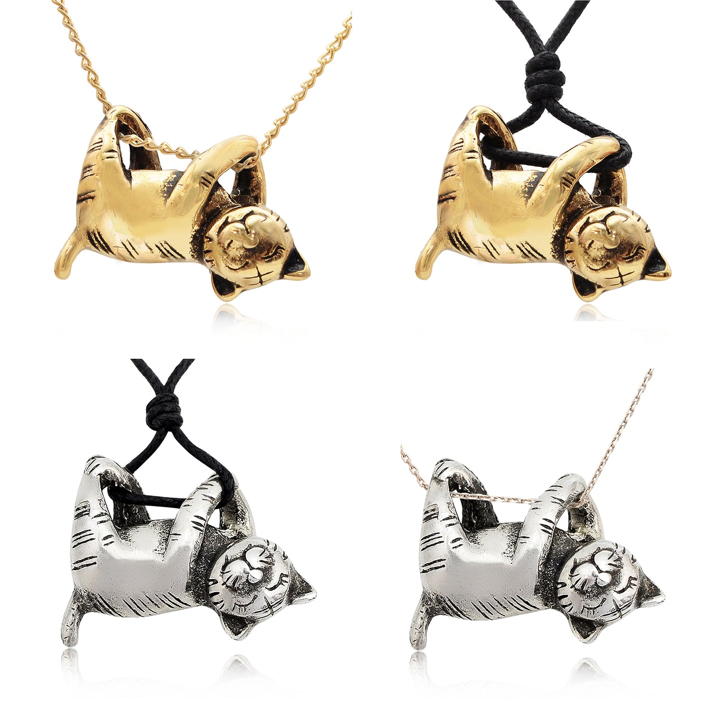 New Relaxing Cat Feline Silver Pewter Gold Brass Charm Necklace Pendant Jewelry
