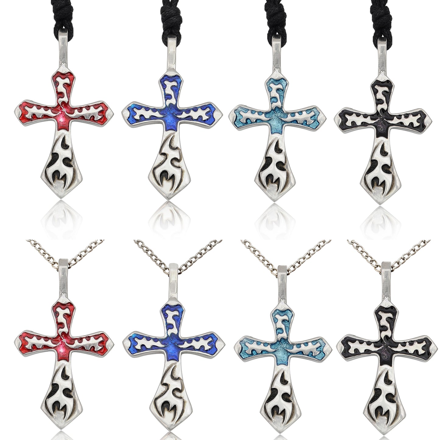 Color Cross Silver Pewter Charm Necklace Pendant Jewelry