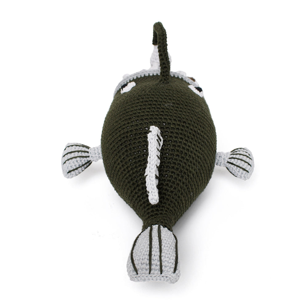 Beige-Green Angler Fish Handmade Amigurumi Stuffed Toy Knit Crochet Doll VAC