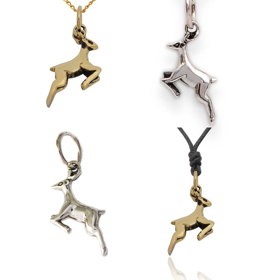 Deer 92.5 Sterling Silver Gold Brass Charm Necklace Pendant Jewelry