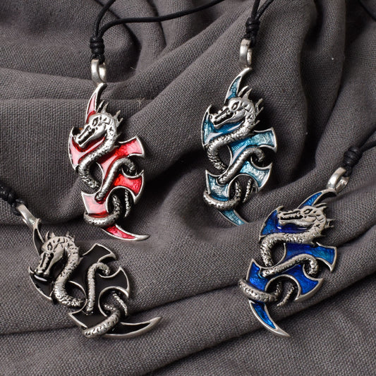 Colorful Dragon Silver Pewter Charm Necklace Pendant Jewelry