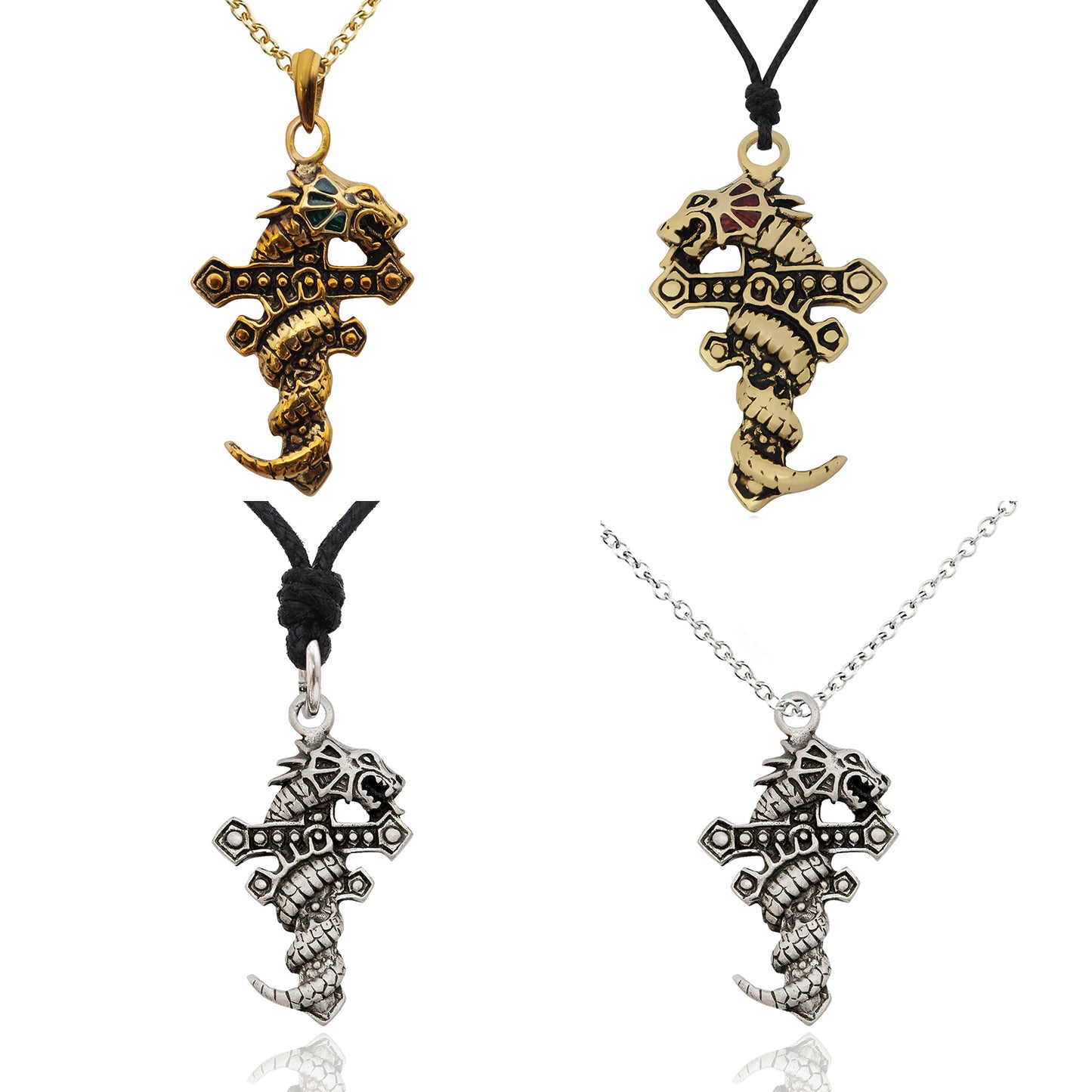 Colorful Dragon Cross Silver Pewter Gold Brass Charm Necklace Pendant Jewelry