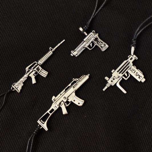 Machine Gun Silver Pewter Necklace Pendant Jewelry
