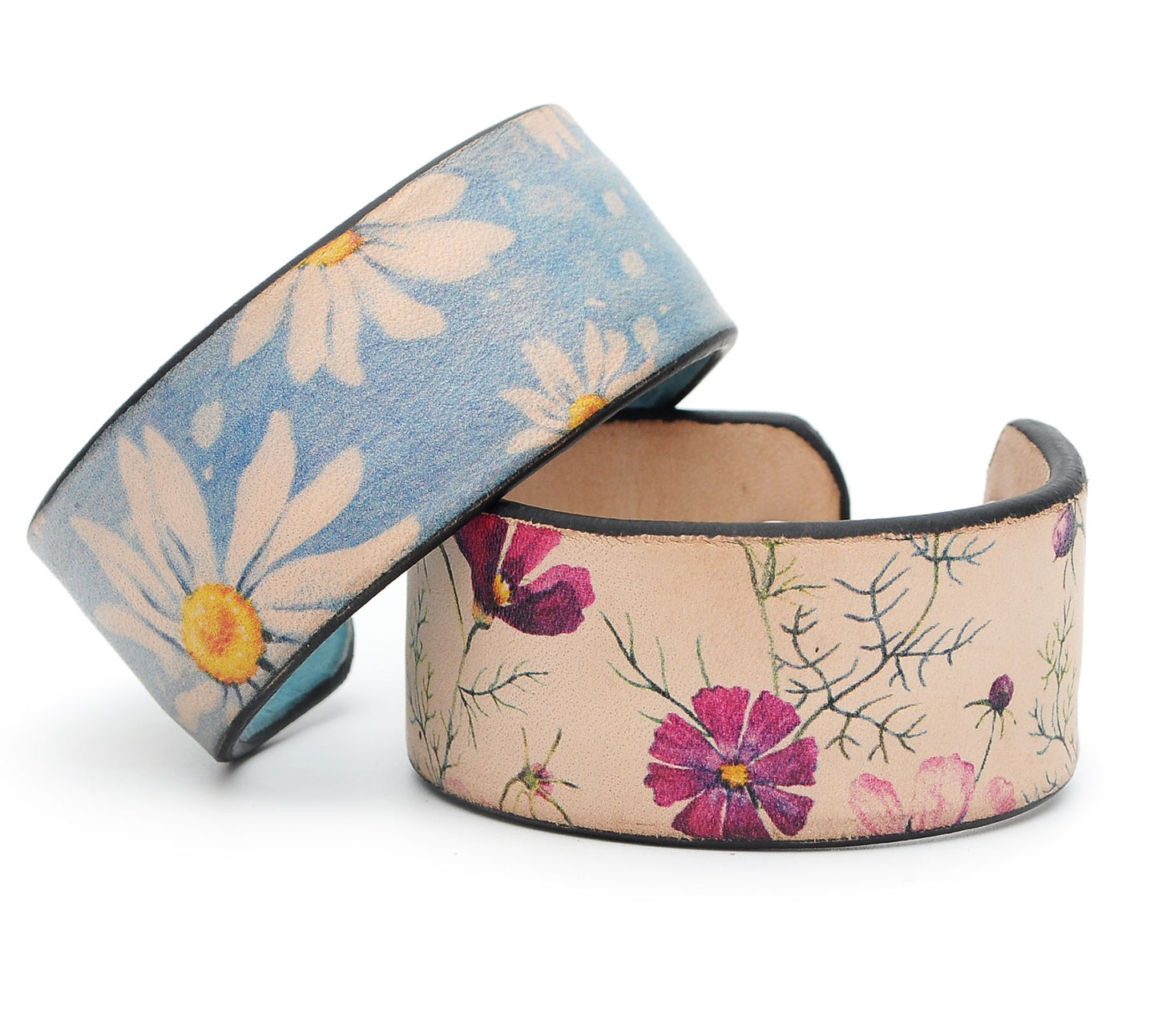 Watercolor Flowers Patterns-1 Print Handmade Leather Bracelet Jewelry HLB_01