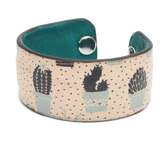 Lovely Cactus Print Handmade Leather Bracelet Jewelry HLB_01