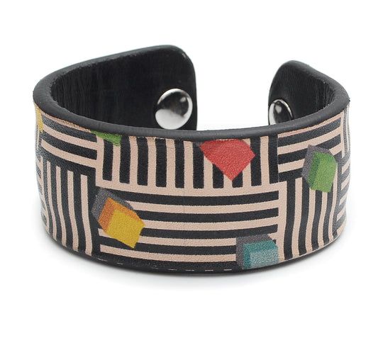 Cubes and triangle Pattern Print Handmade Leather Bracelet Jewelry HLB_01