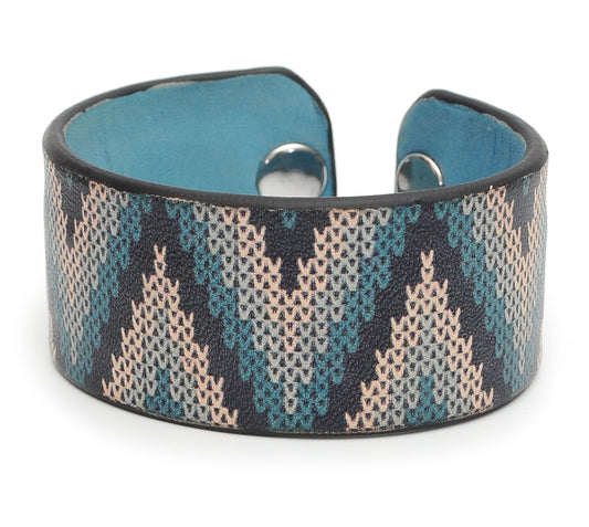 Fair Isle Pattern Print Handmade Leather Bracelet Jewelry HLB_01