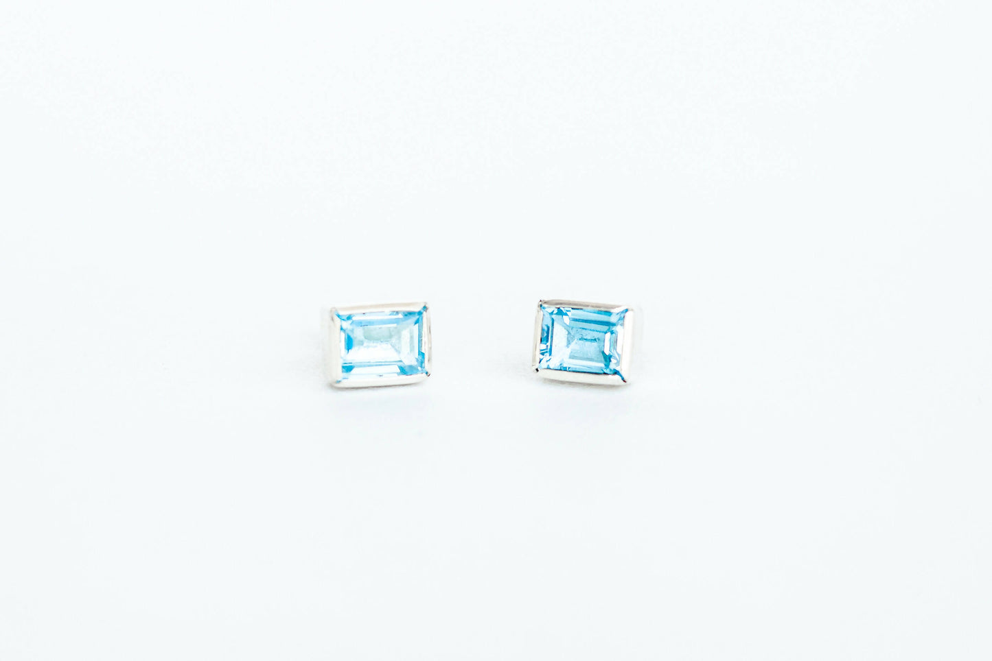 Natural Blue Topaz Stud Earrings, Handmade Silver Studs, 925 Sterling Silver Earrings, Gift for her, Blue Gemstone Studs, Blue Topaz Earring