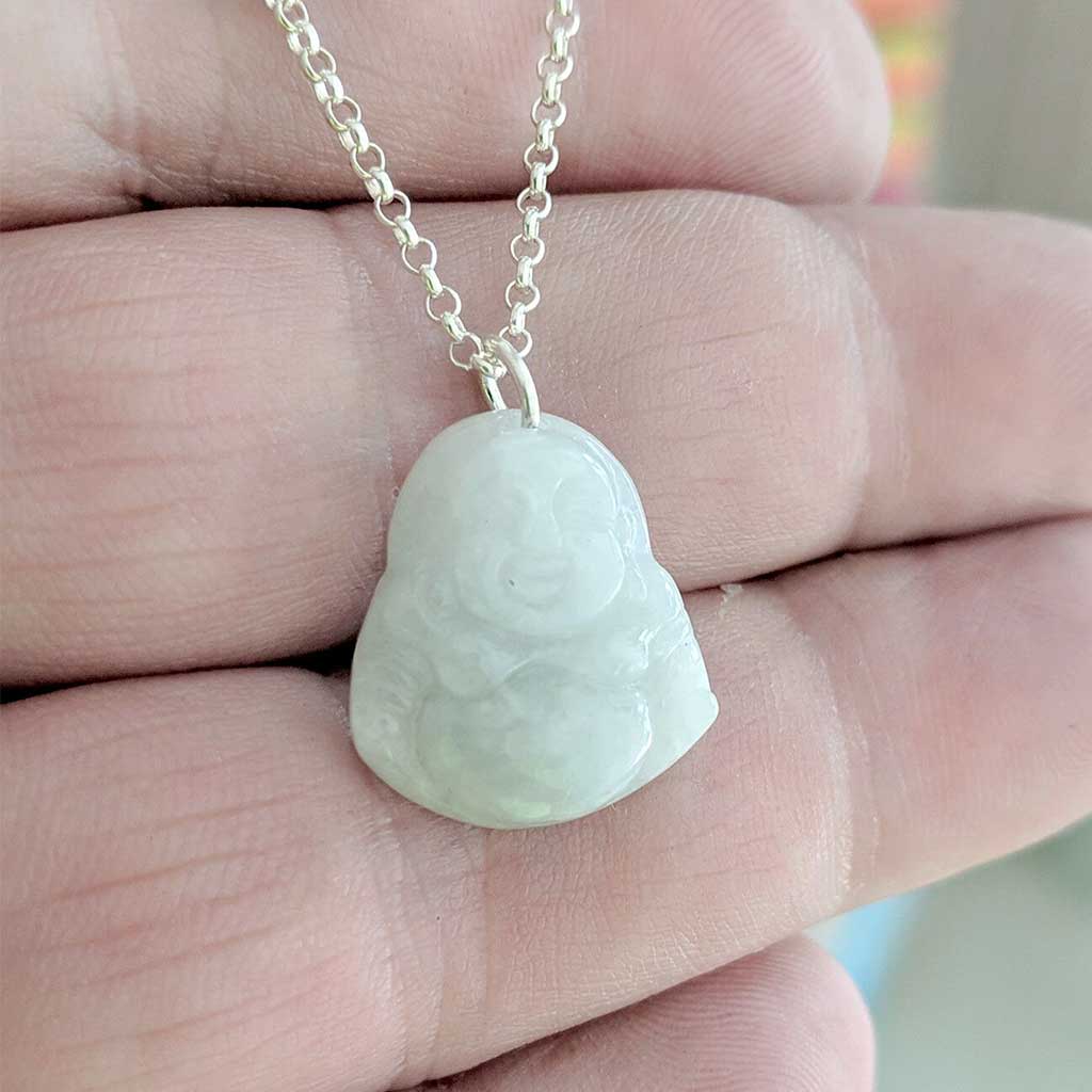 1 100% Natural Genuine Jade Happy Laughing Buddha Green Pendant Necklace Jewelry