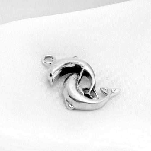 Couple Dolphin Silver Pewter Charm Necklace Pendant Jewelry