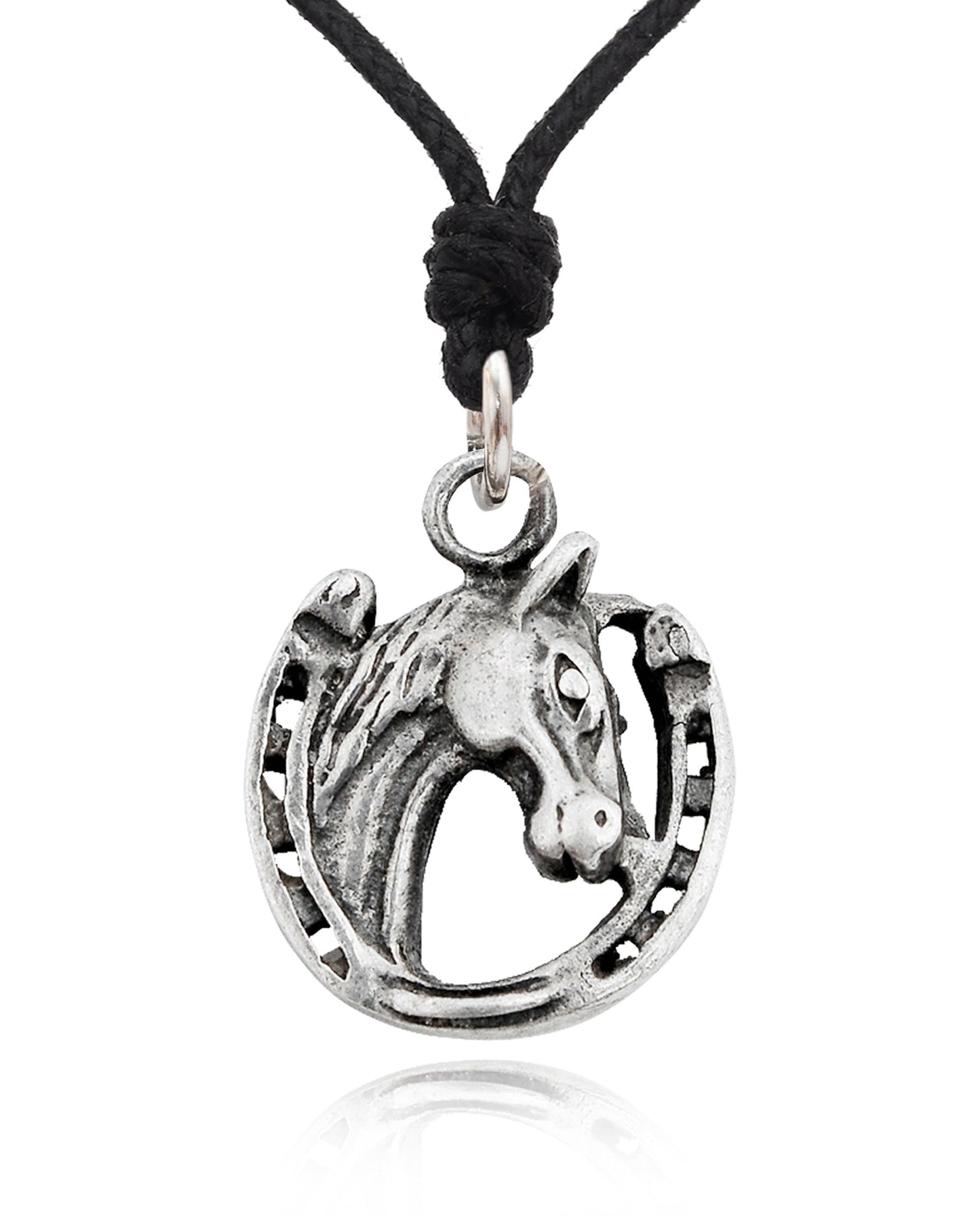 Luck Horse Shoe Handmade 92.5 Sterling Silver Brass Necklace Pendant Jewelry