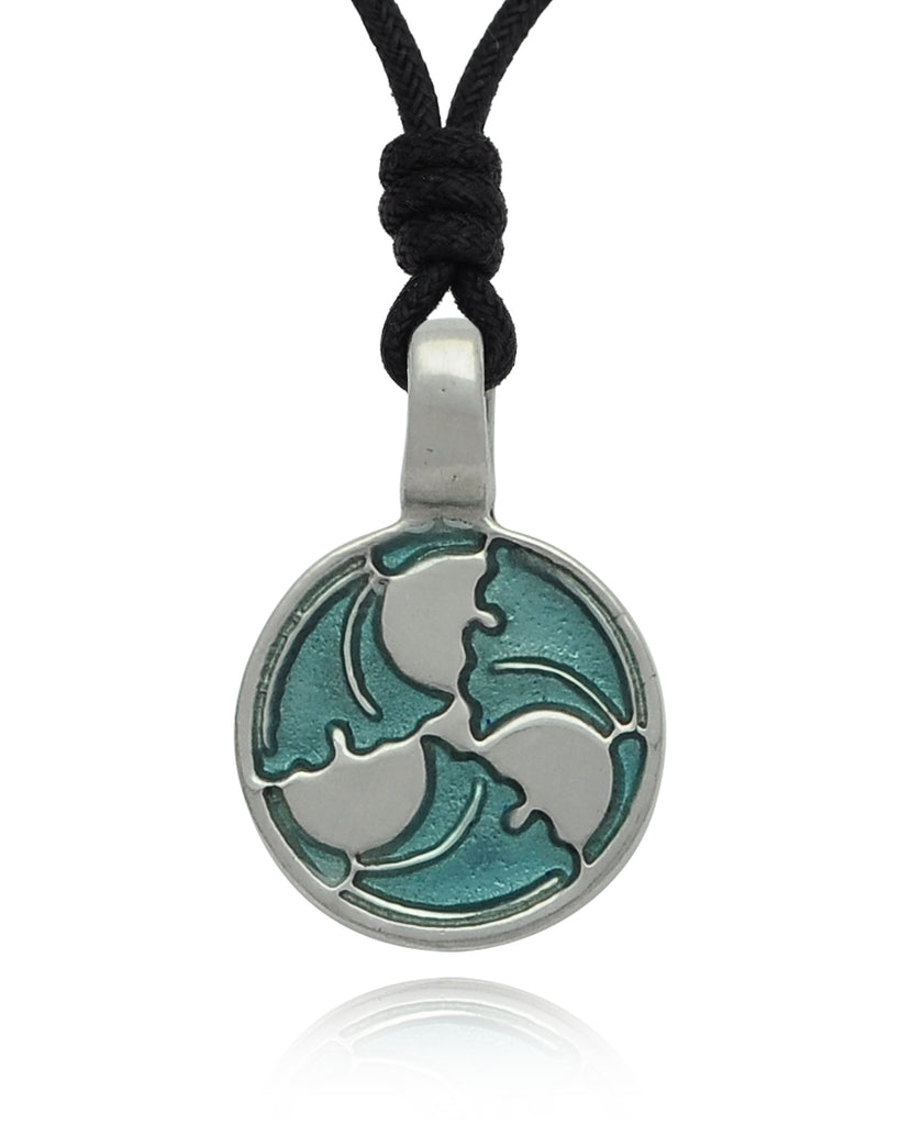 Colorful Trilogy Wave Spiral Silver Pewter Charm Necklace Pendant Jewelry