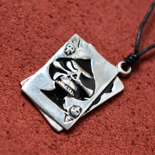 Skull Spades Card Poker Silver Pewter Charm Necklace Pendant Jewelry