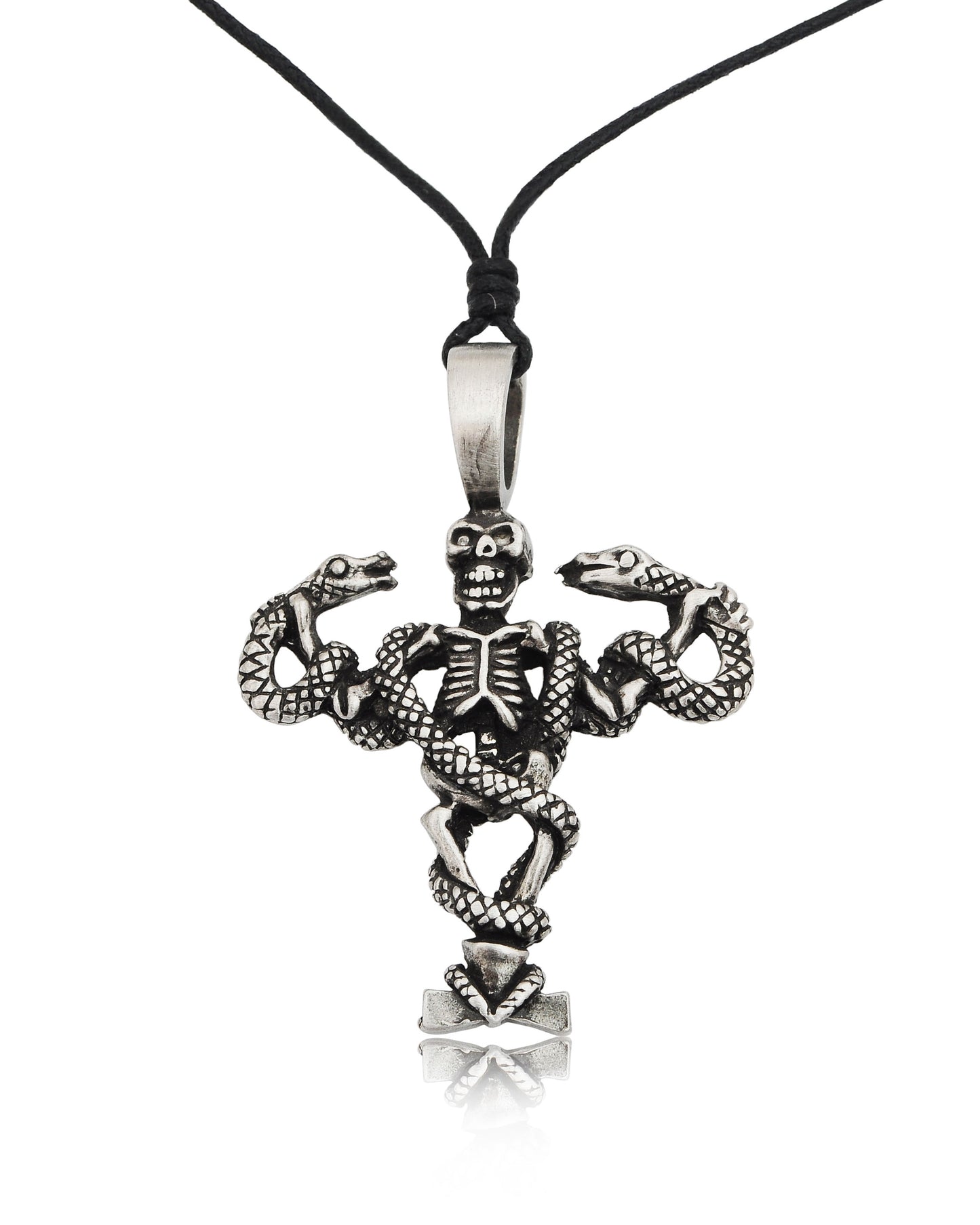 Gothic Skeleton and Serpent Silver Pewter Charm Necklace Pendant Jewelry