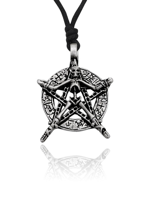 Skeleton Pentagram Gothic Silver Pewter Necklace Pendant Jewelry