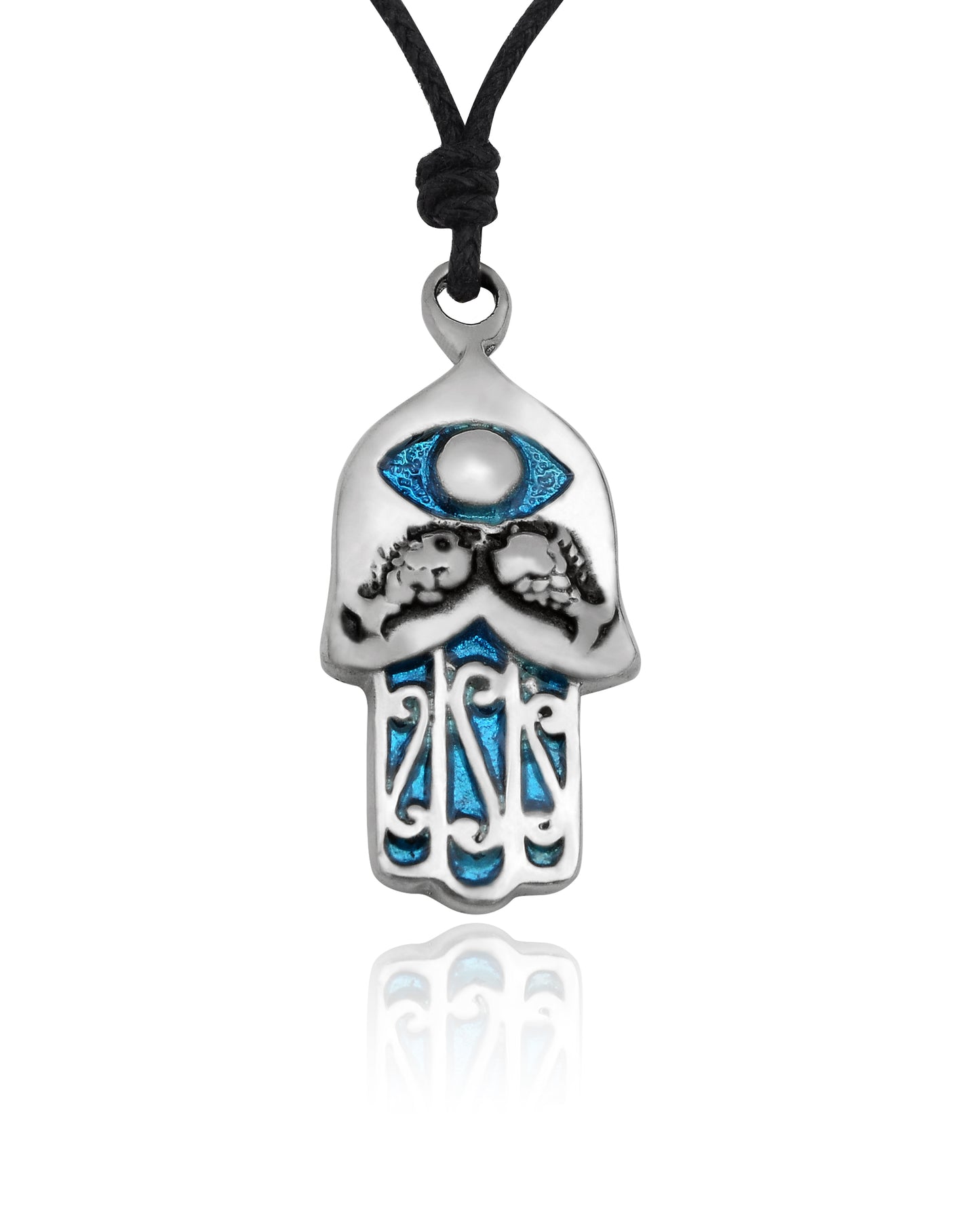 Colorful Hamsa Silver Pewter Charm Necklace Pendant Jewelry