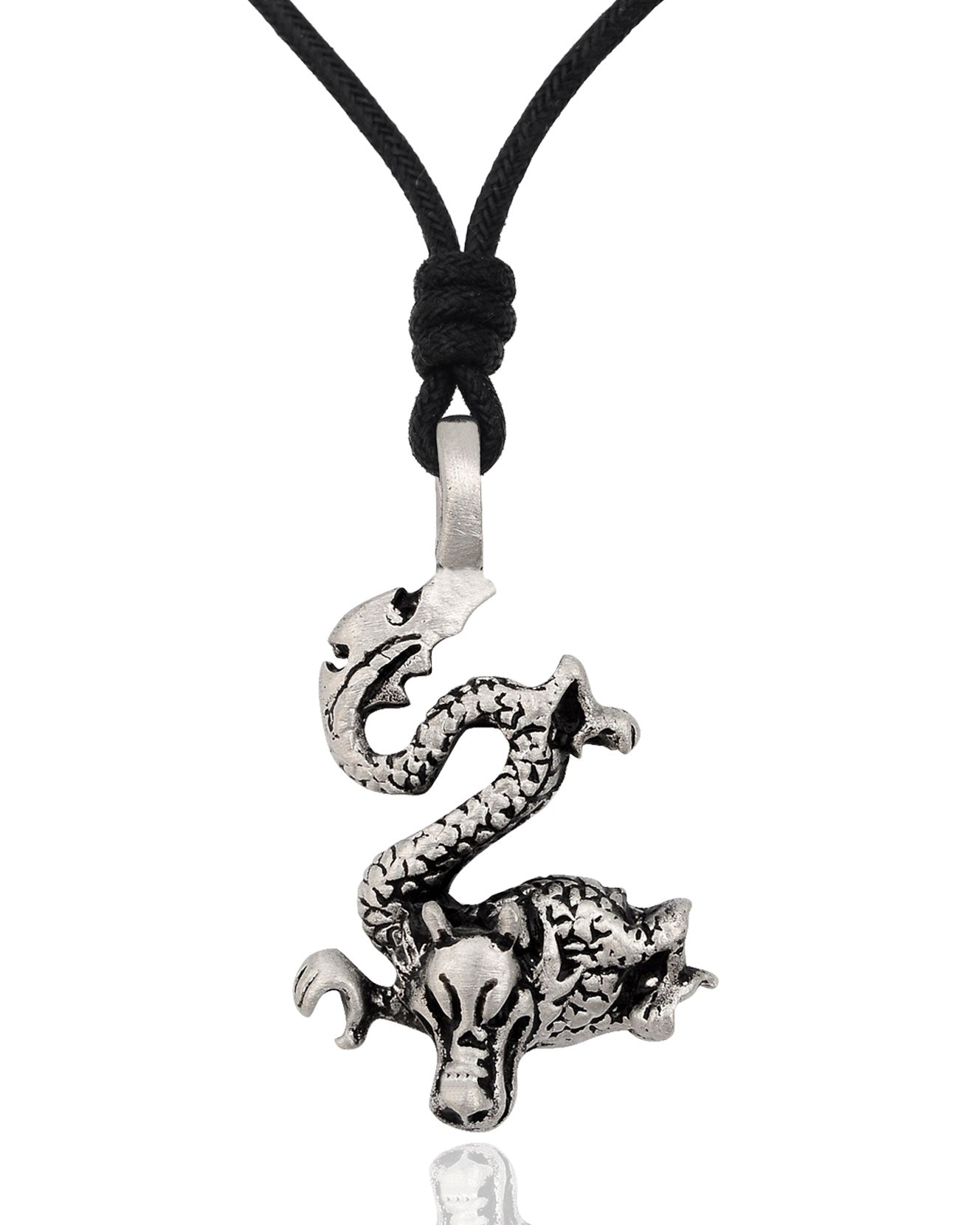 Mystery Dragon Silver Pewter Charm Necklace Pendant Jewelry