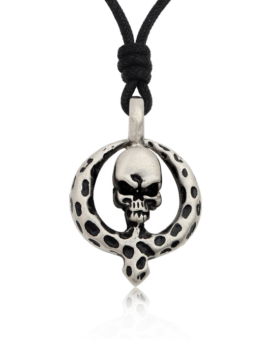 Pirate Gothic Skull Spike Silver Pewter Charm Necklace Pendant Jewelry