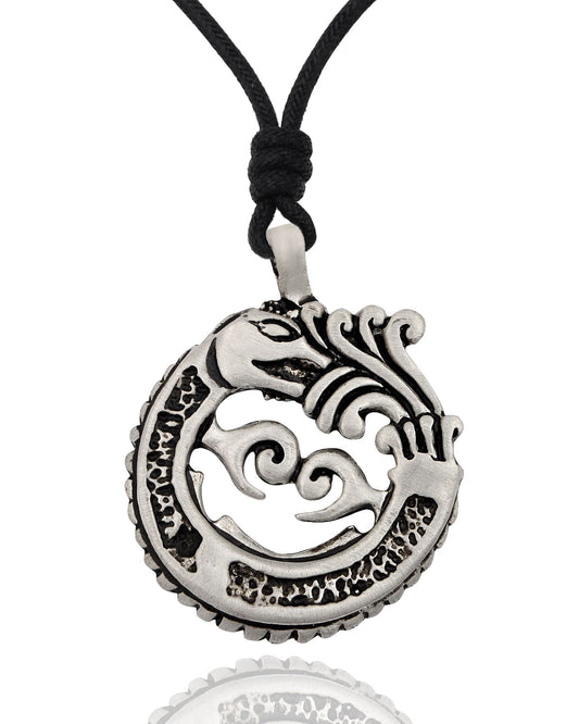 Stunning Dragon Crest Silver Pewter Charm Necklace Pendant Jewelry