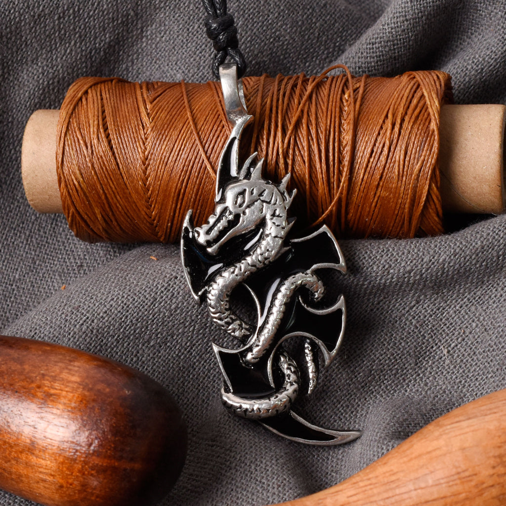 Colorful Dragon Silver Pewter Charm Necklace Pendant Jewelry