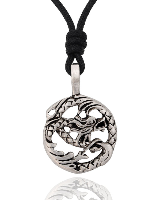 Dragon Ying Yang Silver Pewter Charm Necklace Pendant Jewelry