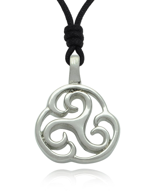 Unique Trilogy Wave Spiral Silver Pewter Charm Necklace Pendant Jewelry