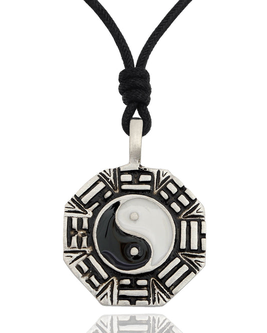 Stylist Ying Yang Feng Shui Silver Pewter Charm Necklace Pendant Jewelry