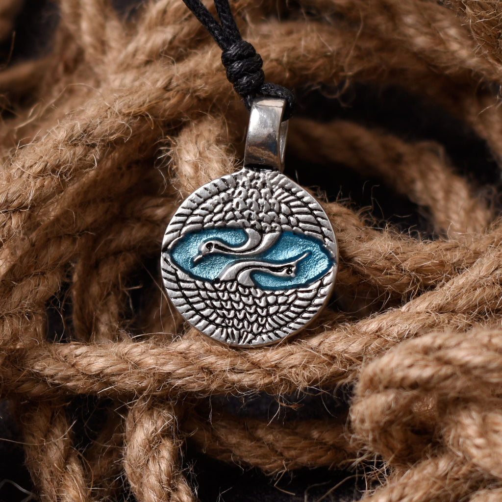 Colorful Swan Bird Ying Yang Silver Pewter Charm Necklace Pendant Jewelry