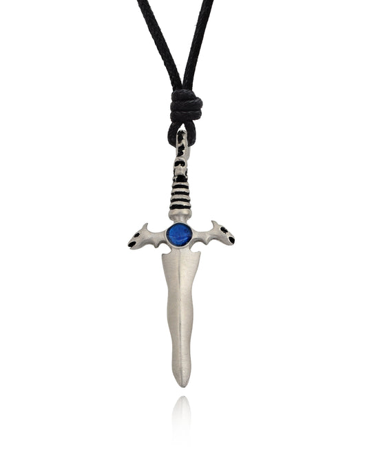 Blue & Black Sword Silver Pewter Charm Necklace Pendant Jewelry