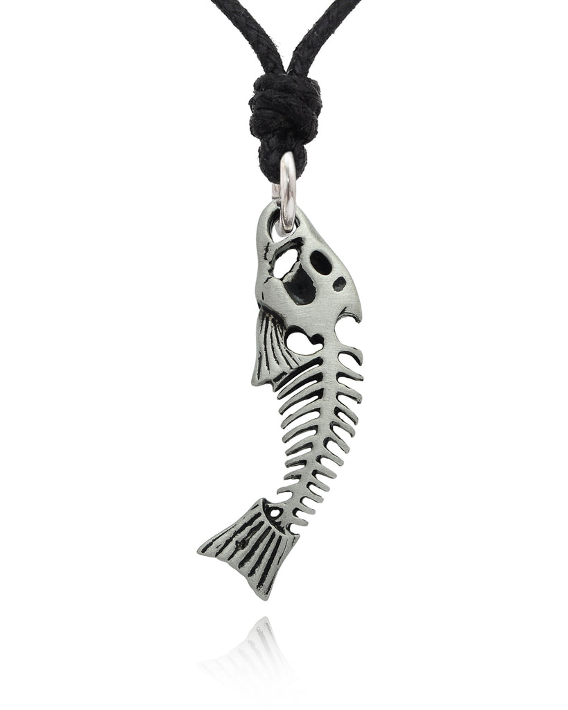 Stylish Fish Skeleton Silver Pewter Gold Brass Charm Necklace Pendant Jewelry