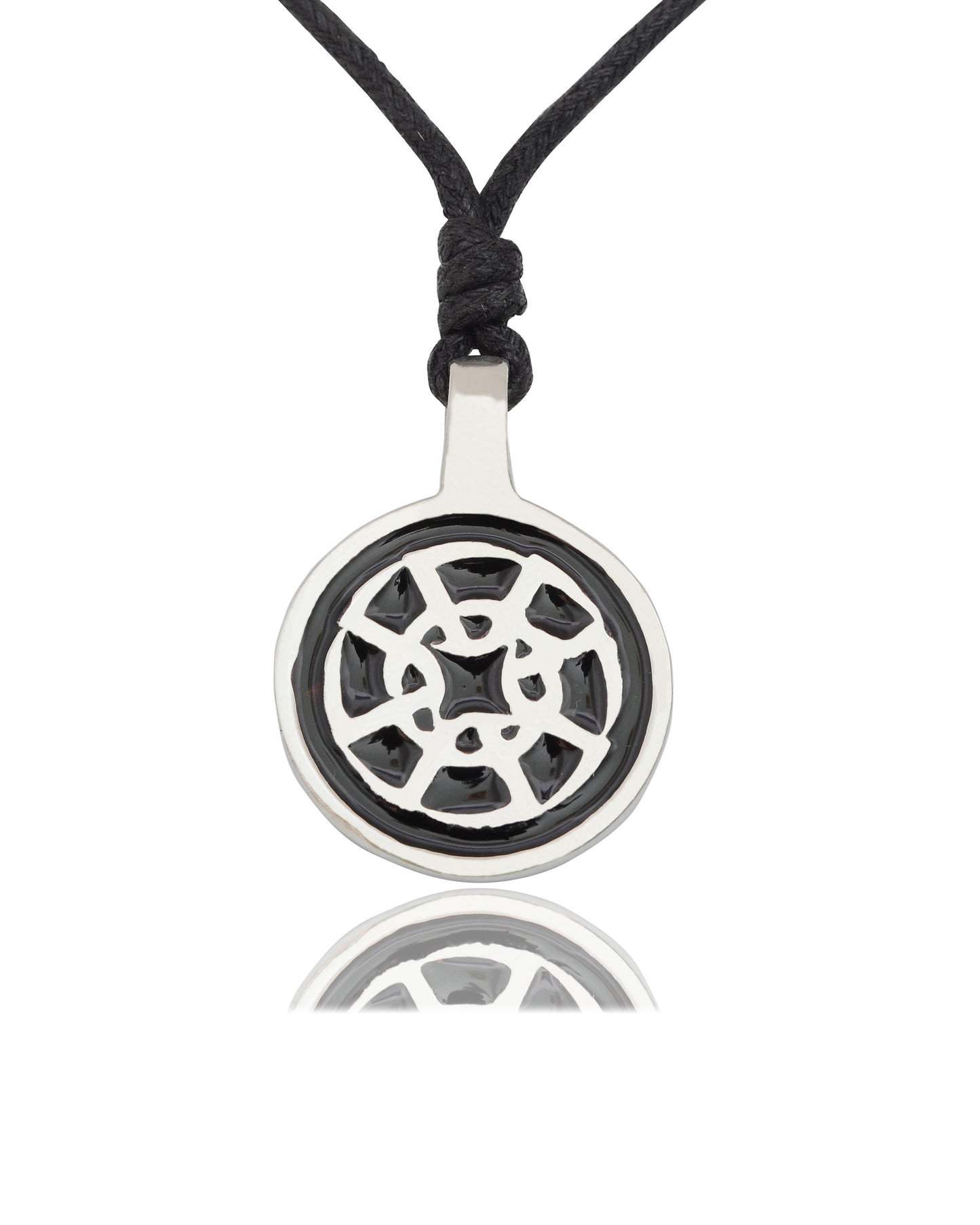 Colorful Buddhist Wheel of Life Silver Pewter Charm Necklace Pendant Jewelry