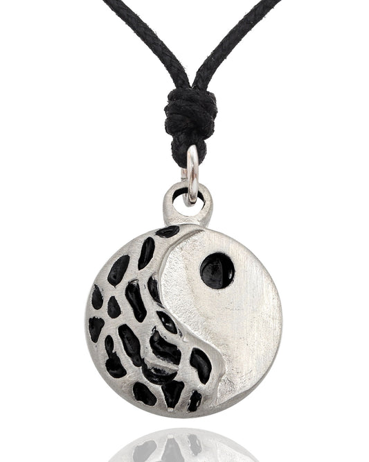 Ying Yang Feng Shui Silver Pewter Charm Necklace Pendant Jewelry