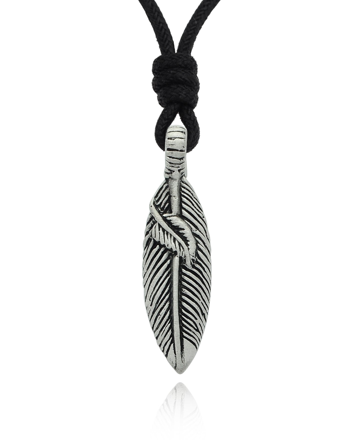 Stylish Indian Feather Silver Pewter Charm Necklace Pendant Jewelry
