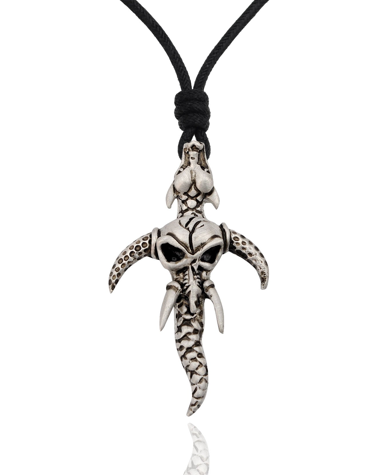 Dragon and Skull Silver Pewter Charm Necklace Pendant Jewelry