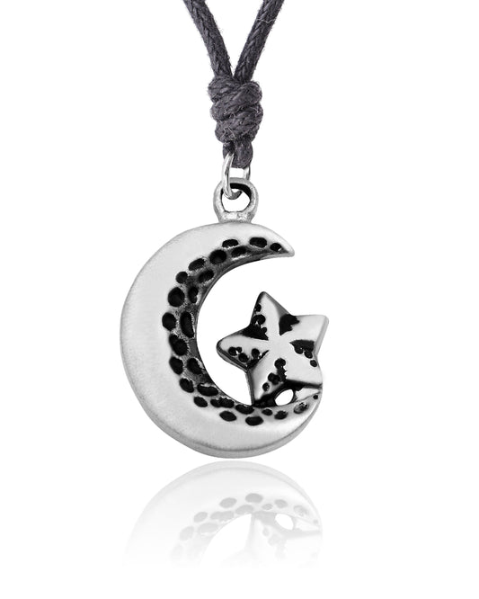 Crescent Star Moon Islam Muslim Silver Pewter Charm Necklace Pendant Jewelry